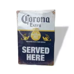 Вінтажна металева табличка Corona Extra Served Here RESTEQ 20*30см. Металева вивіска-табличка Корона Екстра з написом Served Here