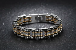 Чоловічий браслет RESTEQ із нержавіючої сталі у вигляді мотоциклетної ланцюга, чорний-золото-сріблястий