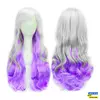 Довгий перуку RESTEQ - 60 см, сіро-фіолетовий, хвилясте волосся з прямою чубчиком, косплей, аніме.