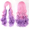 Довгий перуку RESTEQ - 70см, рожево-фіолетовий, хвилясте волосся з косою чубчиком, косплей, аніме