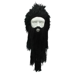 Зимова шапка вікінга RESTEQ з дредами і довгою бородою чорна