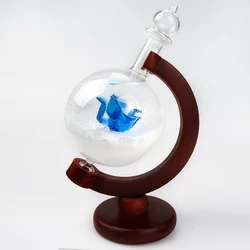Барометр Штормгласс RESTEQ глобус великий, крапля Storm glass на дерев'яній підставці з синьою трояндою