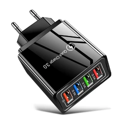 Мережевий зарядний пристрій швидкого заряджання 4 port USB Quick Charge 3.0 Black (12W). Швидка зарядка для телефону