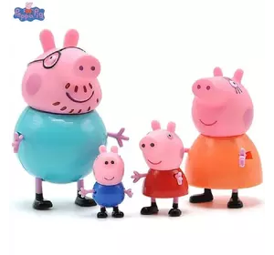 Набір фігурок Свинка Пеппа RESTEQ. Ігрові фігурки з мультфільму Peppa Pig 4 шт. Іграшка Порося Джордж, Папа Свин, Мама Свинка
