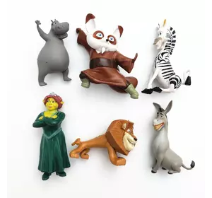 Набір фігурок кіностудії DreamWorks RESTEQ 4-5 см. Ігрові фігурки з мультфільмів 6 шт. Кунг фу Панда. Мадагаскар. Шрек