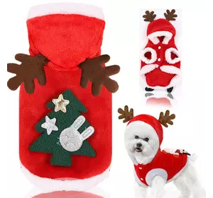 Костюм новорічного Оленя для собак RESTEQ. Теплий собачий костюм із підкладкою. Одяг для собак. Костюм для тварин Олень Санти XL