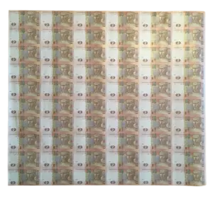 Нерозрізаний лист із банкнот НБУ номіналом 2 грн 60 шт. Аркуші банкнот. Нерозрізані гривні