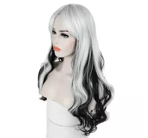 Довгі перуки RESTEQ - 61 см, чорно-білі хвилясті волосся, косплей, аніме