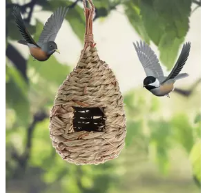 Гніздо - Будиночок для птахів RESTEQ,із спеціального плетеного волокна, годівниця для диких птахів, шпаківня