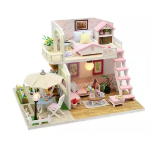 Ляльковий дерев'яний будиночок CuteBee. Конструктор мініатюрний ляльковий будиночок з підсвічуванням 20x17x16.5см