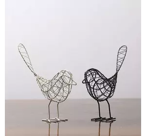 Фігурки птахів RESTEQ залізні 3шт., чорна, біла, золота, 23x20 см. Плетені птиці для декору з заліза. Статуетка для декору кімнати