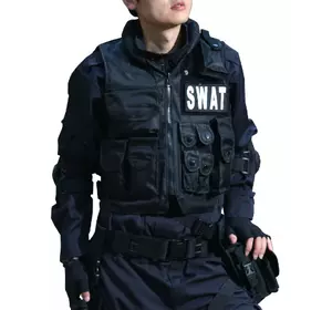 Жилет тактичний, військовий чорний поліцейський SWAT, жилет спецназу 11 карманів "Розвантаження", розмір L