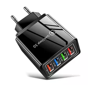 Мережевий зарядний пристрій швидкого заряджання 4 port USB Quick Charge 3.0 Black (12W). Швидка зарядка для телефону