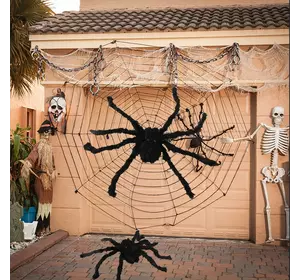 Декорація велике павутиння RESTEQ. Моторошне павутиння 150 см. Павутина декоративна, велюрова