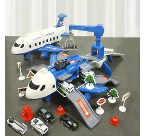 Іграшковий літак поліції зі звуковими і світловими ефектами, машинками і аксесуарами. Інтерактивна модель поліцейської бази-літака