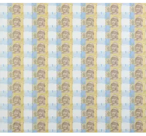 Нерозрізаний лист із банкнот НБУ номіналом 1 грн 60 шт. Аркуші банкнот. Нерозрізані гривні