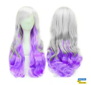 Довгий перуку RESTEQ - 60 см, сіро-фіолетовий, хвилясте волосся з прямою чубчиком, косплей, аніме.